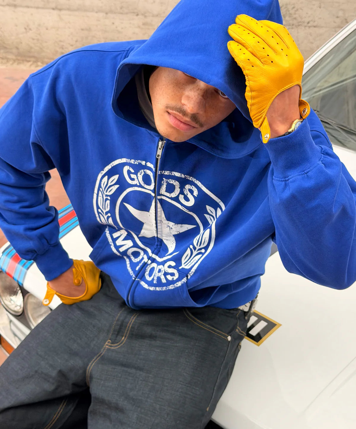 Poleron Gods Brand Motor Zipper Blue