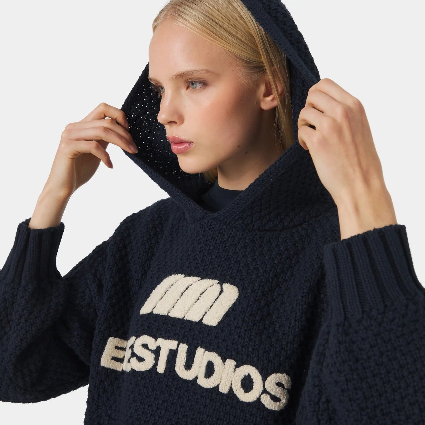 Sweater Eme Studios Pidgey Navy Knitted Oversized Hoodie