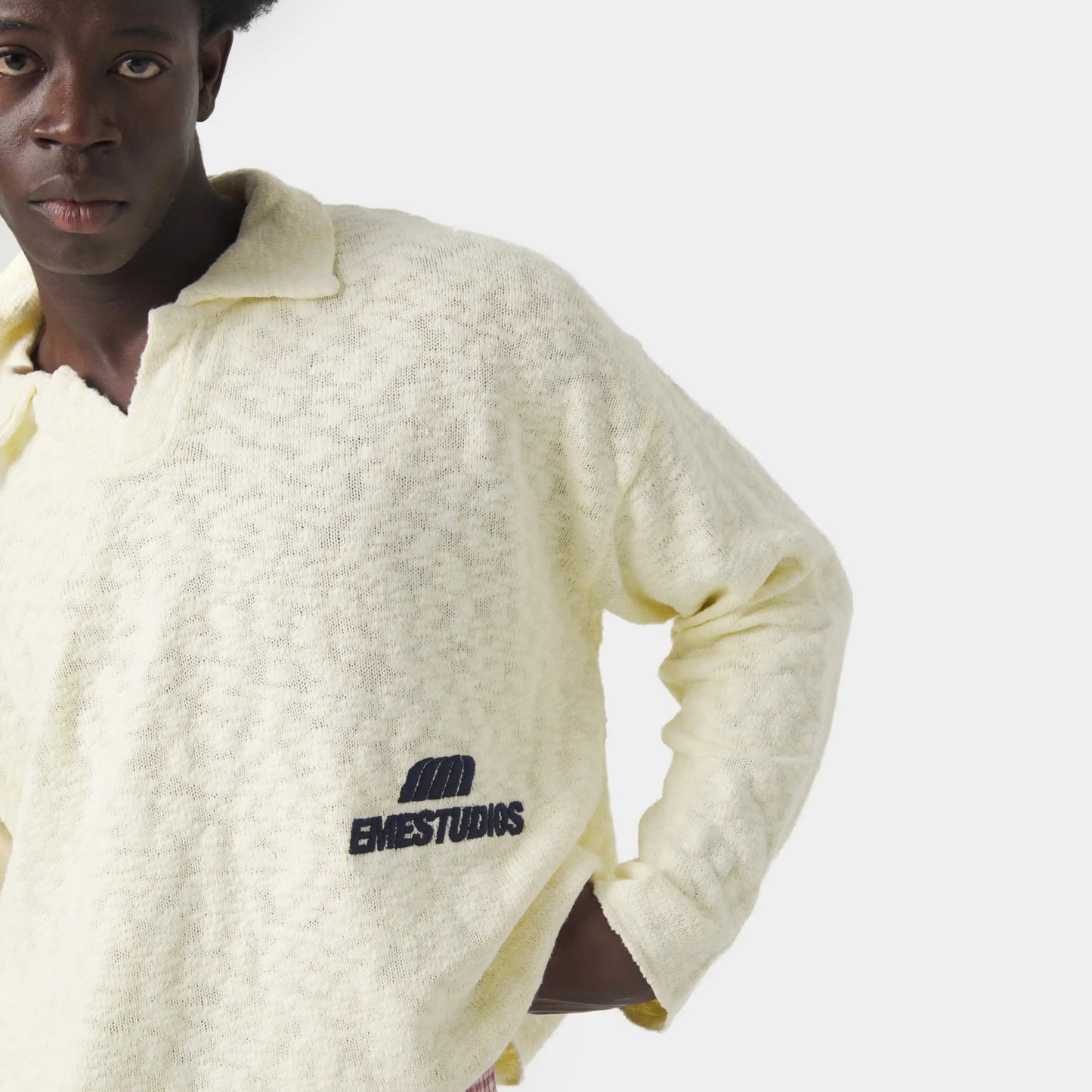 Sweater Eme Studios Kiff Polo Off Sand Knit Distressed