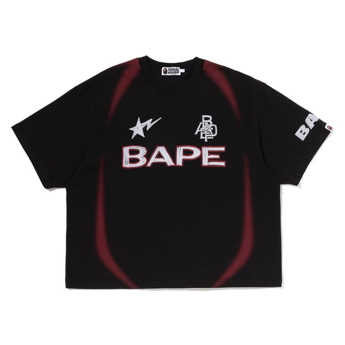 Polera BAPE Heavy Wash Hand Draw Football Relaxed Black