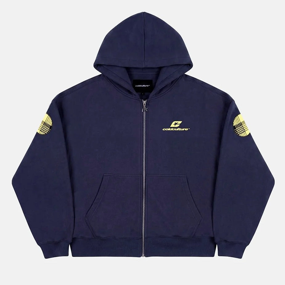 Poleron Cold Culture Tartan Distress Curved Zip Blue