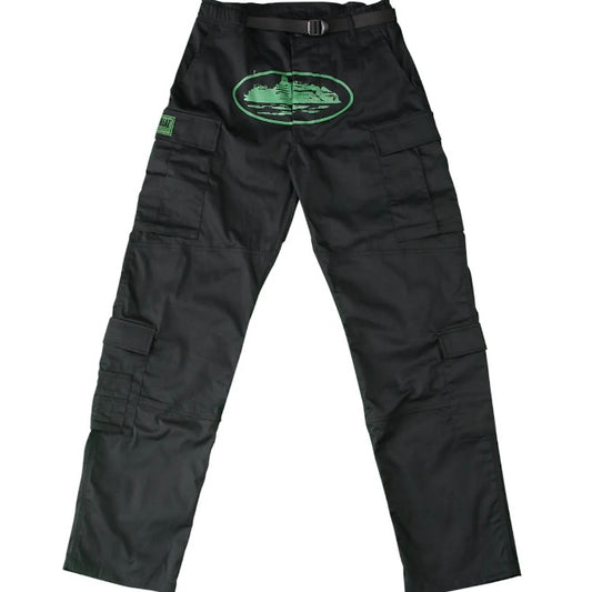 Pantalon Corteiz Cargo Mula Guerillaz Black/Green - Talla M
