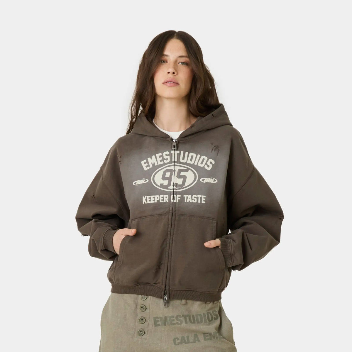 Poleron Eme Studios Keeper Fawn Cropped Boxy Full Zip