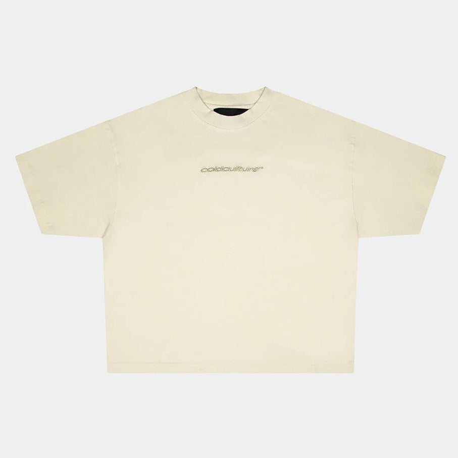 Polera Cold Culture Distress Curved Tee Cream