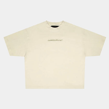Polera Cold Culture Distress Curved Tee Cream