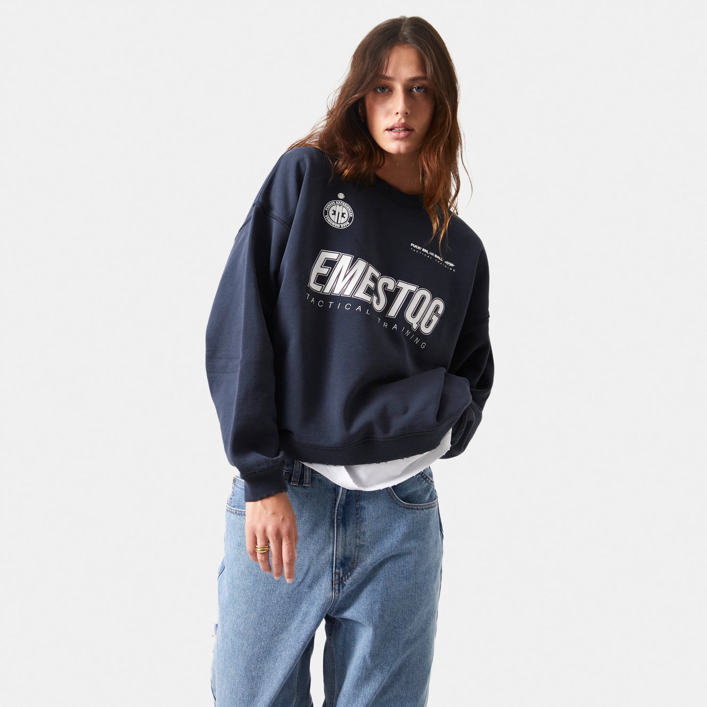 Poleron Eme Studios Tactical Navy Oversized Crewneck