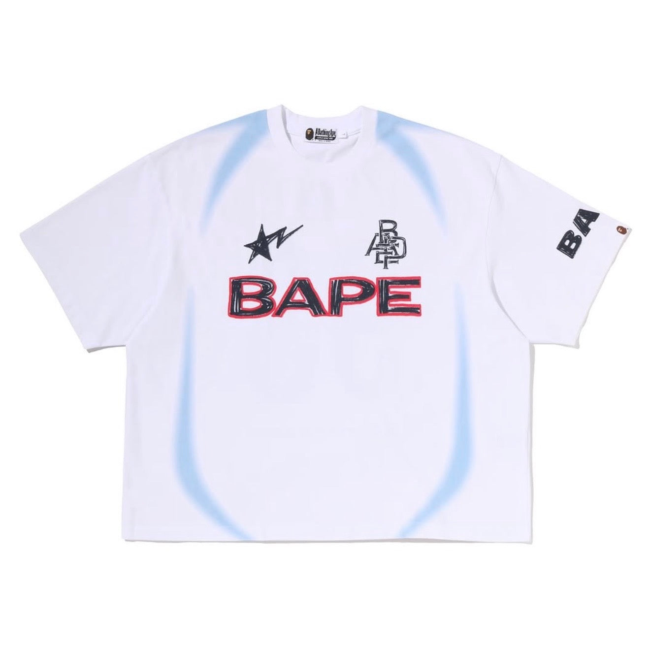 Polera BAPE Heavy Wash Hand Draw Football Relaxed White