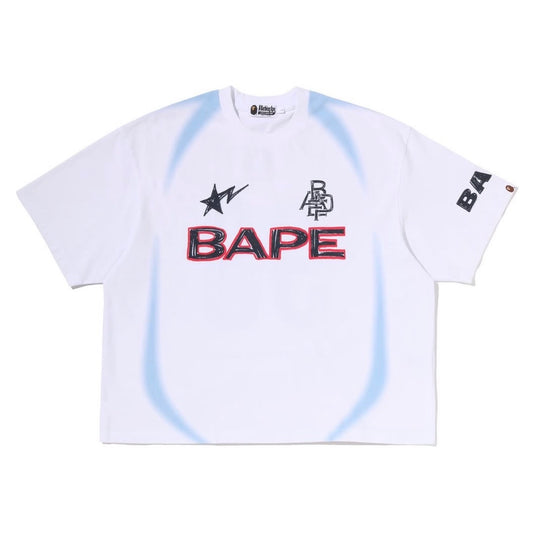 Polera BAPE Heavy Wash Hand Draw Football Relaxed White