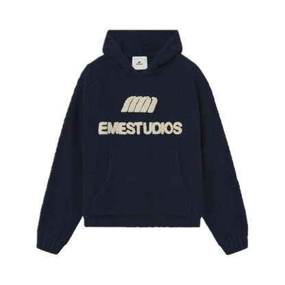 Sweater Eme Studios Pidgey Navy Knitted Oversized Hoodie