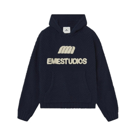 Sweater Eme Studios Pidgey Navy Knitted Oversized Hoodie