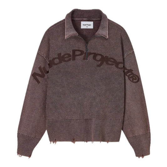 Sweater Nude Beast Quarter Zip Knit Brown