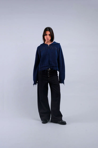 Sweater Scuffers Buzz Navy Knit Zipper