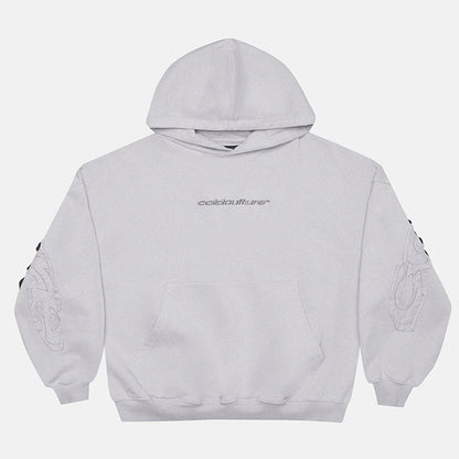 Poleron Cold Culture Distress Curved Hoodie Light Grey