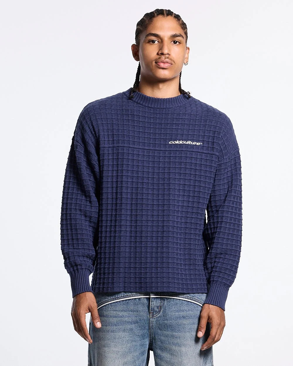 Sweater Cold Culture Crunchy Waffle Navy/Yellow