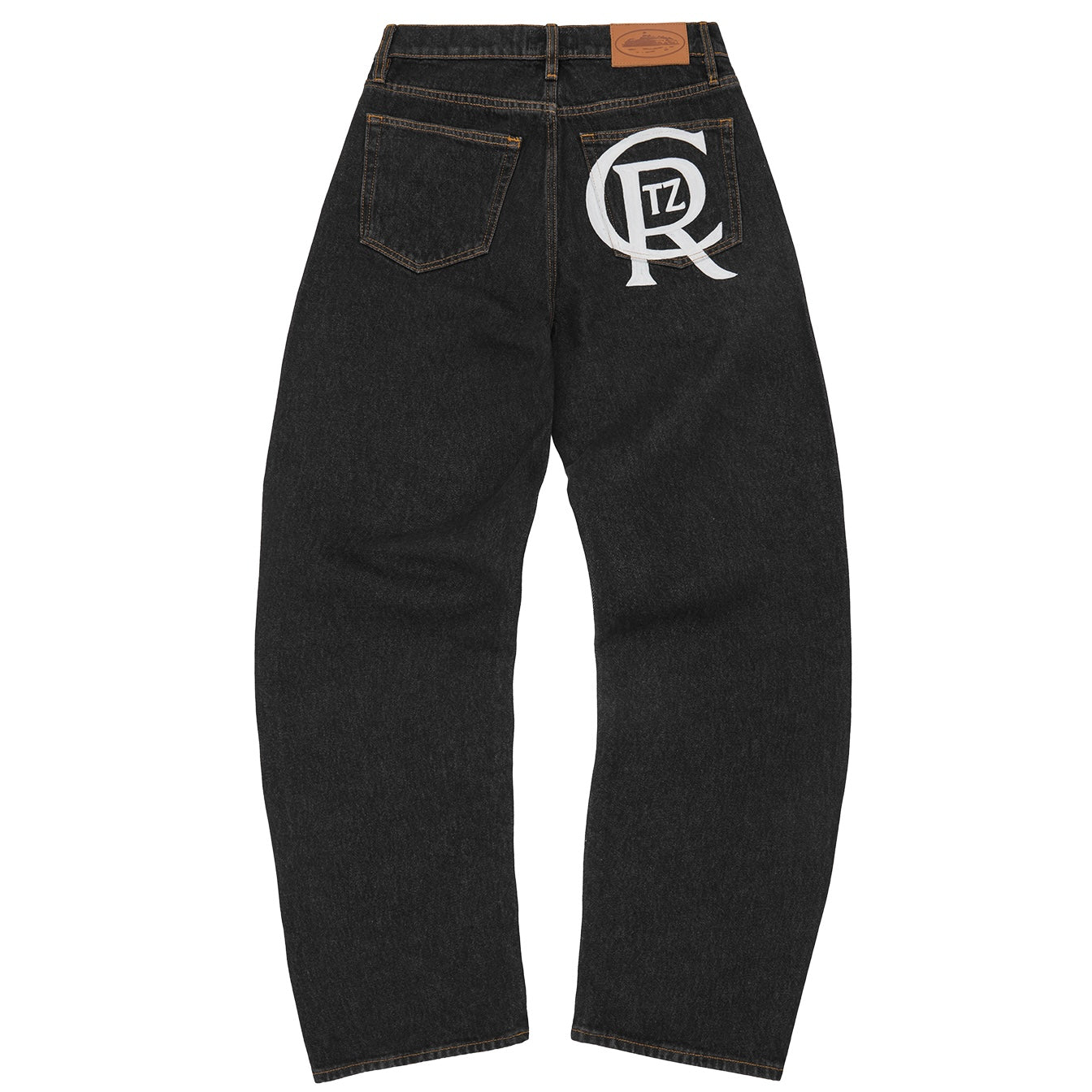 Pantalon Corteiz Crest Chainstitch Baggy Jeans Washed Black