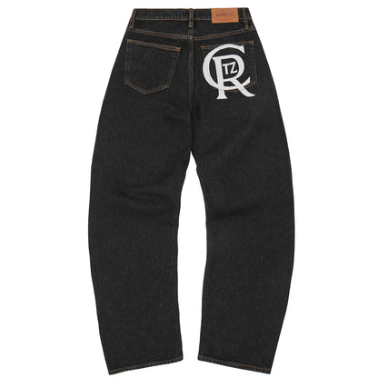 Pantalon Corteiz Crest Chainstitch Baggy Jeans Washed Black