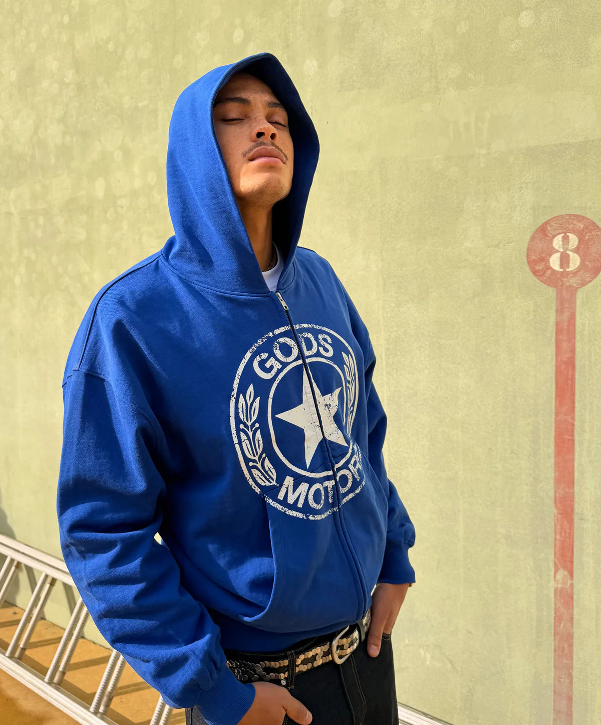 Poleron Fake Gods Motor Zipper Blue