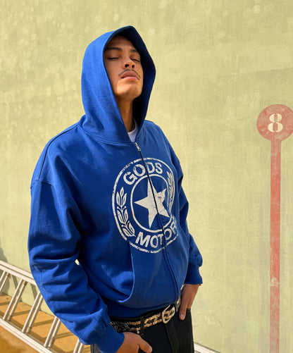Poleron Fake Gods Motor Zipper Blue