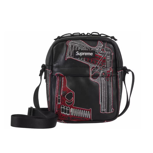 Shoulder Bag Supreme x Guns Embroidered Leather Black