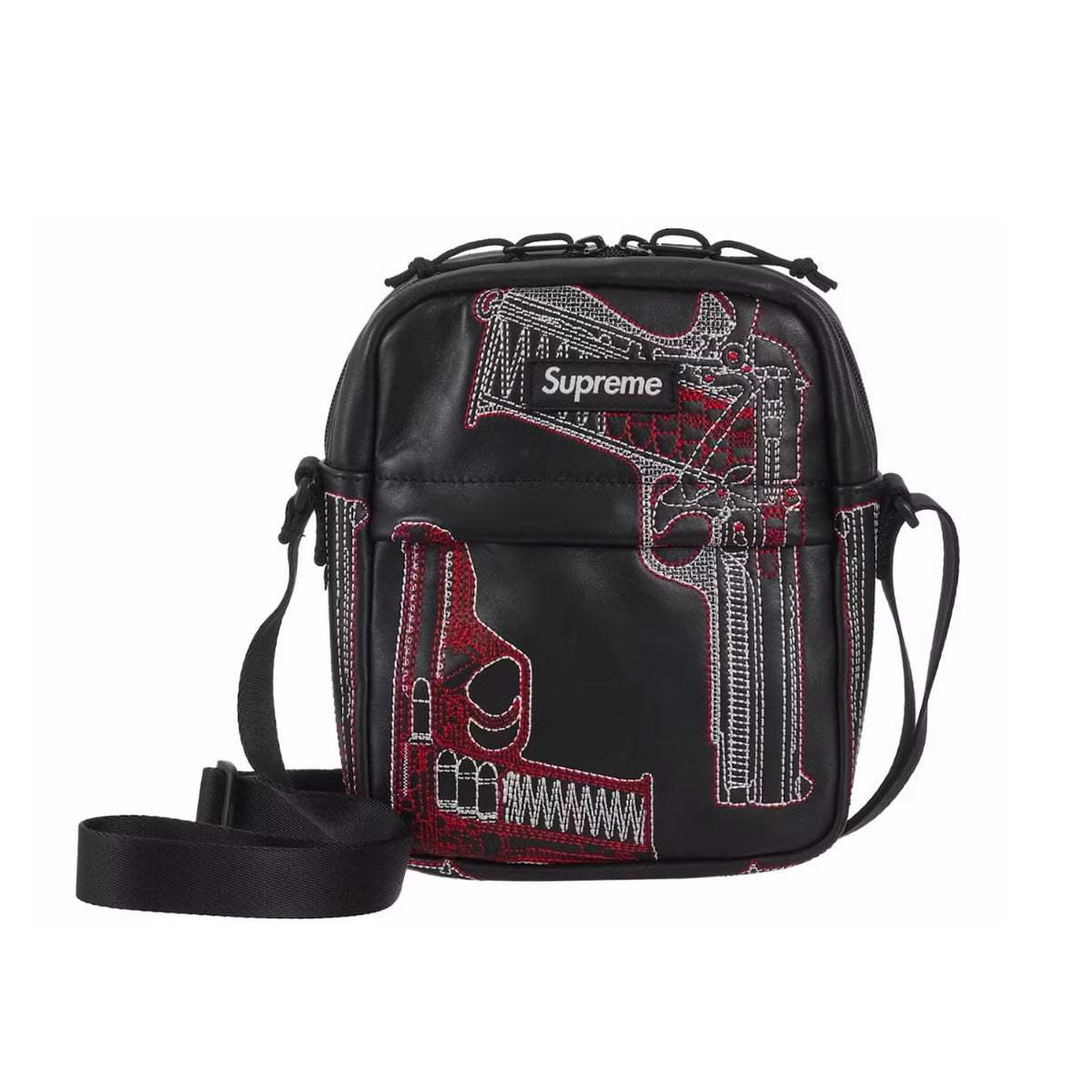 Shoulder Bag Supreme x Guns Embroidered Leather Black