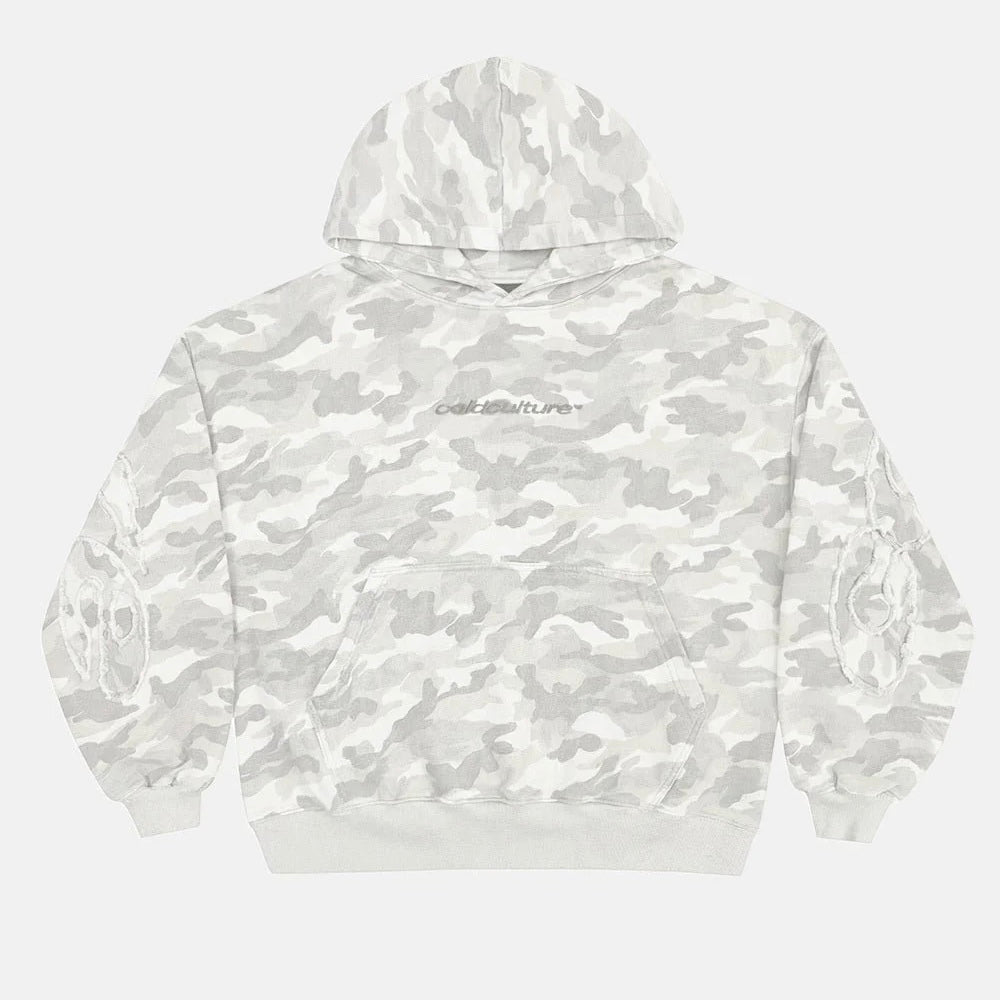 Poleron Cold Culture Distress Curved Hoodie Camo Grey