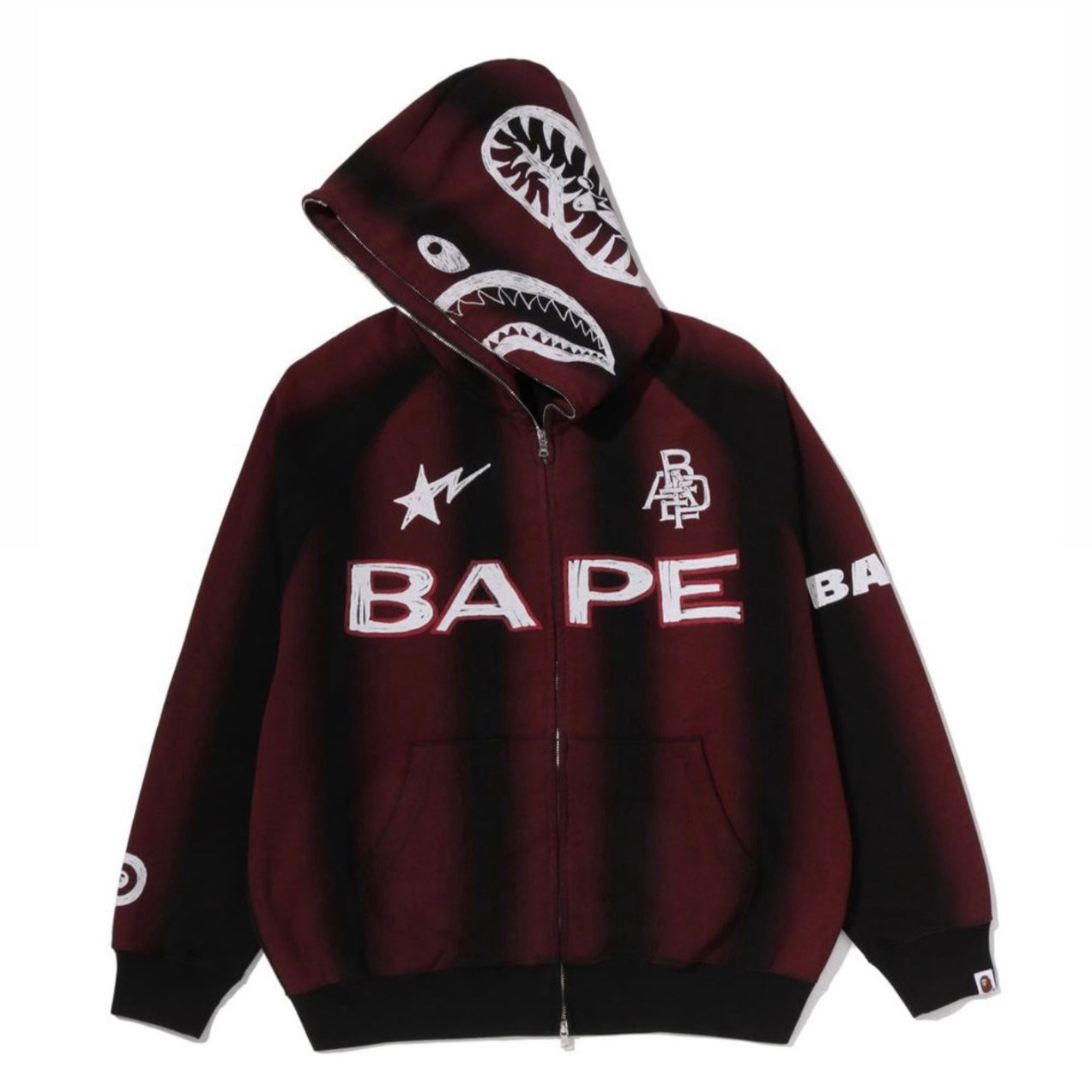 Poleron BAPE Hand Draw Football Shark Relaxed Full Zip Black