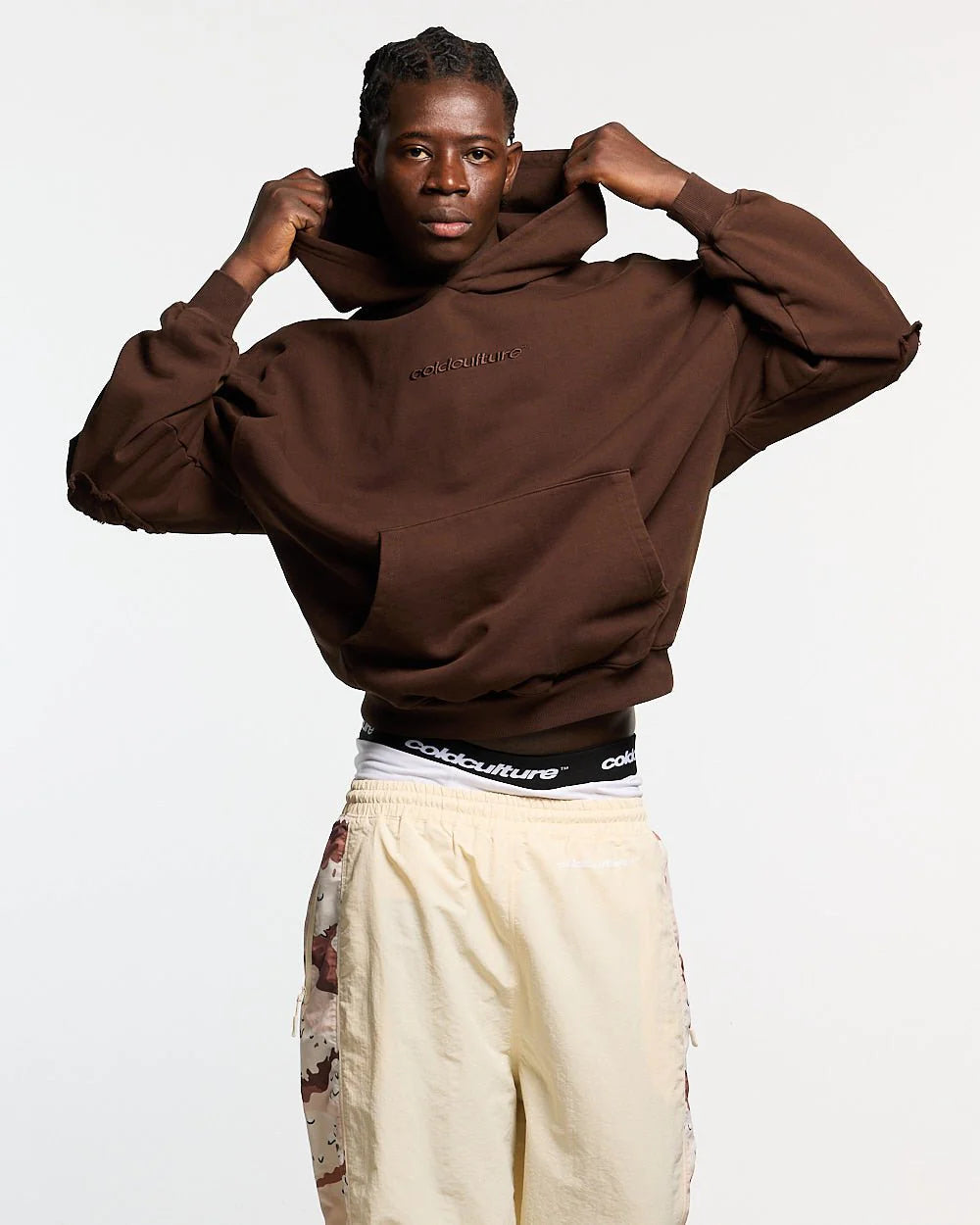 Poleron Cold Culture Distress Curved Hoodie Brown