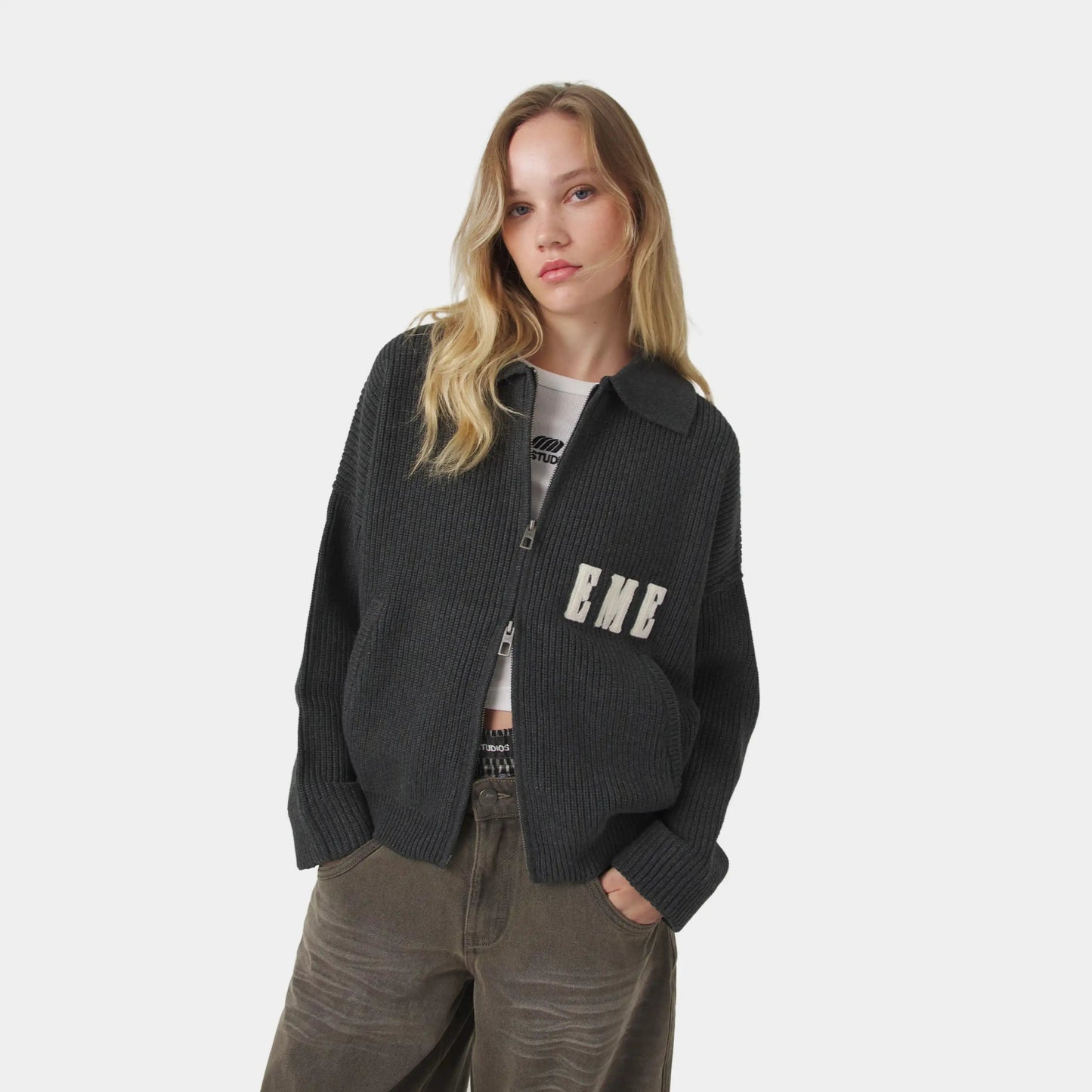 Sweater Eme Studios Collar Carbon Zipper Knit