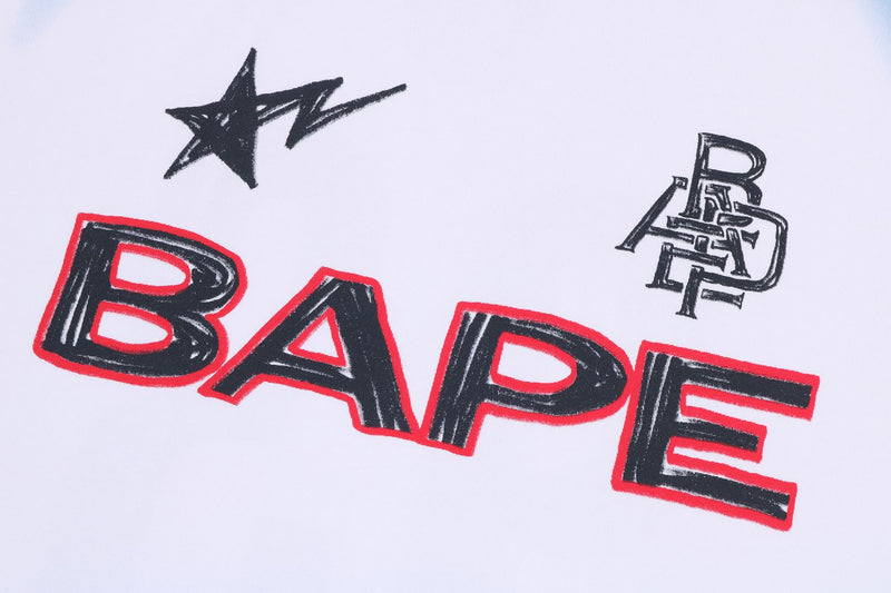 Polera BAPE Heavy Wash Hand Draw Football Relaxed White