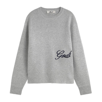 Sweater Fake Gods Handwritten Knitted Light Grey