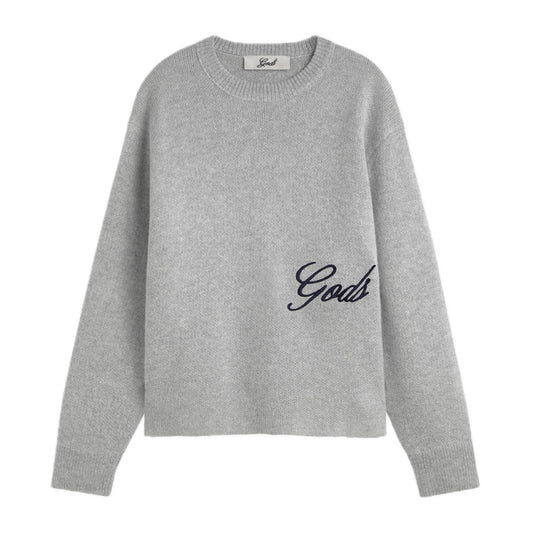 Sweater Fake Gods Handwritten Knitted Light Grey