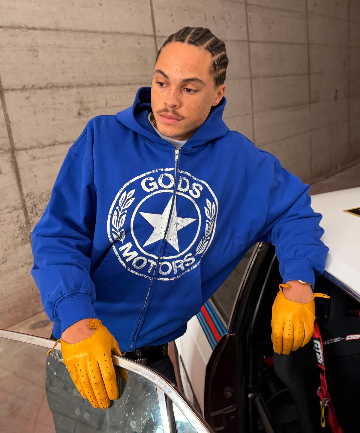 Poleron Gods Brand Motor Zipper Blue