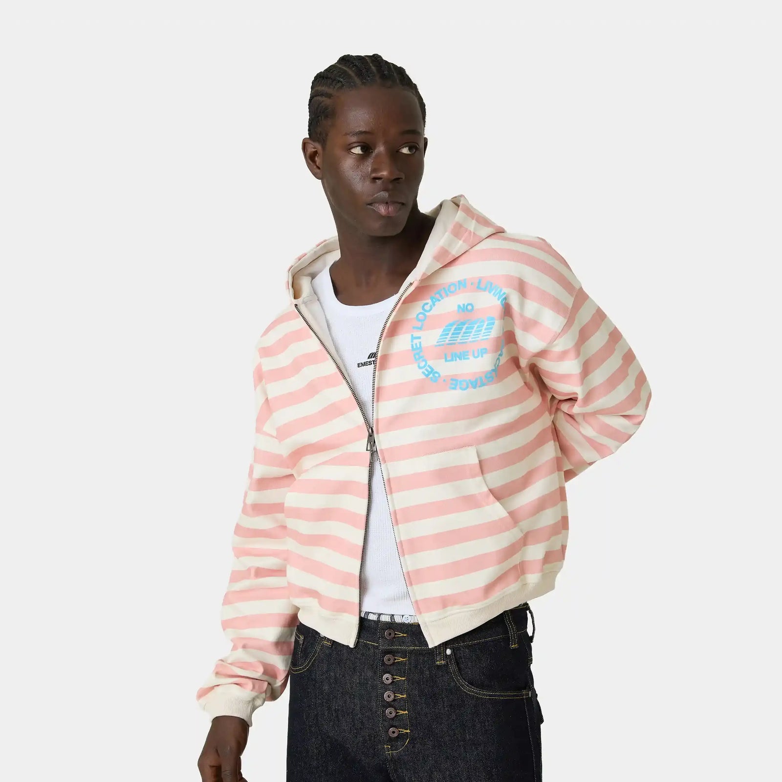 Poleron Eme Studios Wander Pink Cropped Boxy Full Zip