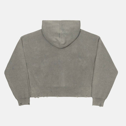 Sweater Cold Culture Distress Curved Zip Knit Hoodie Grey