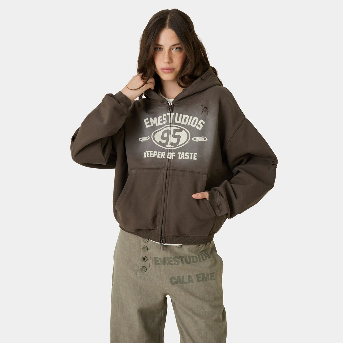 Poleron Eme Studios Keeper Fawn Cropped Boxy Full Zip