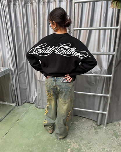 Sweater Cold Culture Furry Script Knit Black