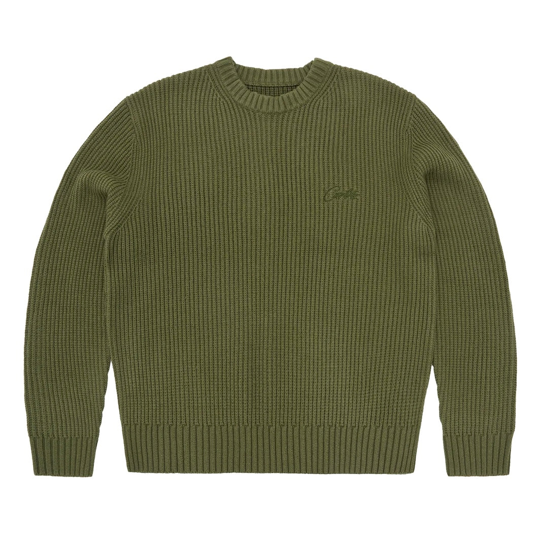 Sweater Corteiz Crochet Applique Knit Crew Khaki