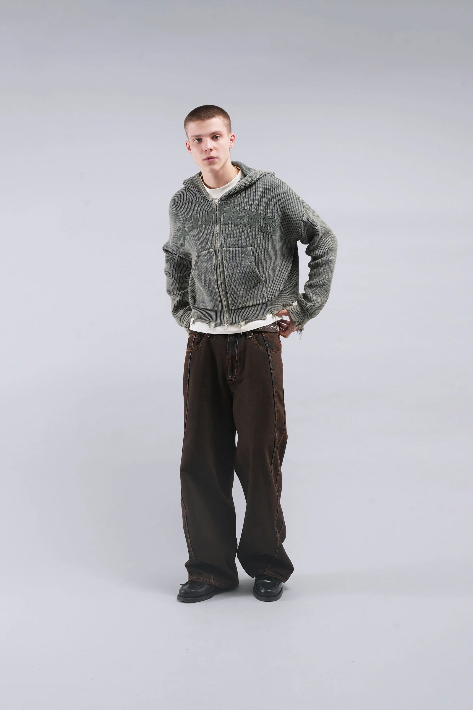 Sweater Scuffers Buzz Dusty Green Knit Zipper