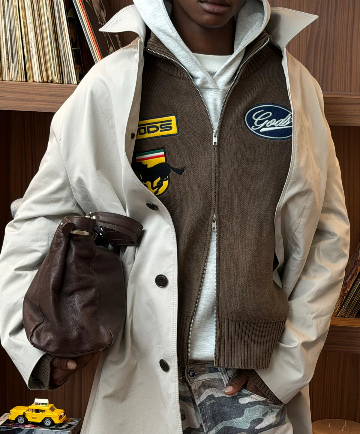 Sweater Fake Gods Racing Knitted Zipper Brown