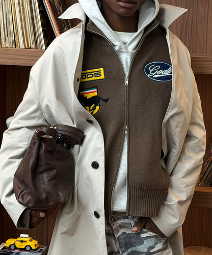 Sweater Fake Gods Racing Knitted Zipper Brown