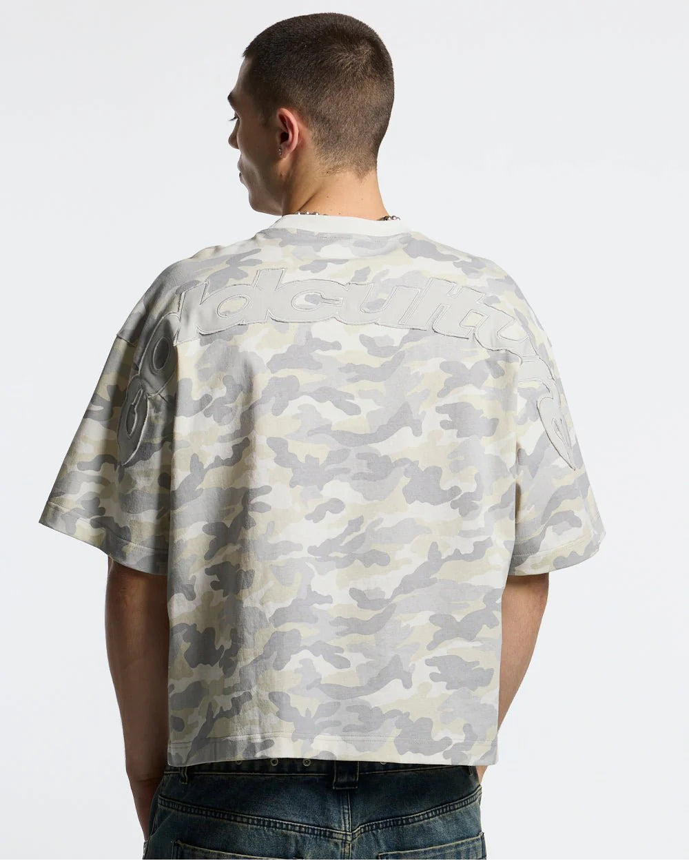 Polera Cold Culture Distress Curved Camo Grey