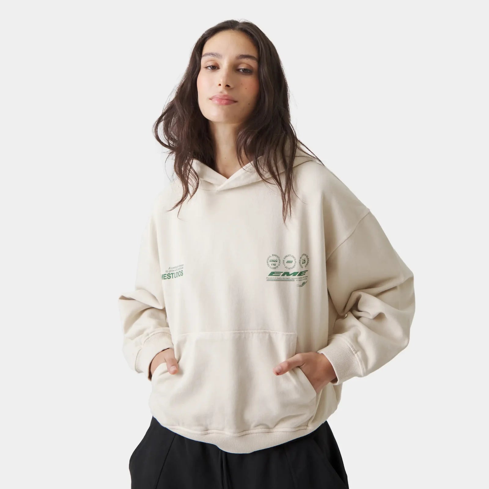 Poleron Eme Studios Stamp Off Sand Oversized Hoodie