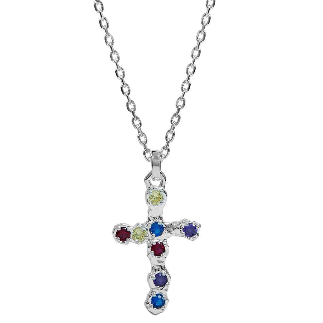 Collar Twojeys Multicolor Stone Cross Necklace
