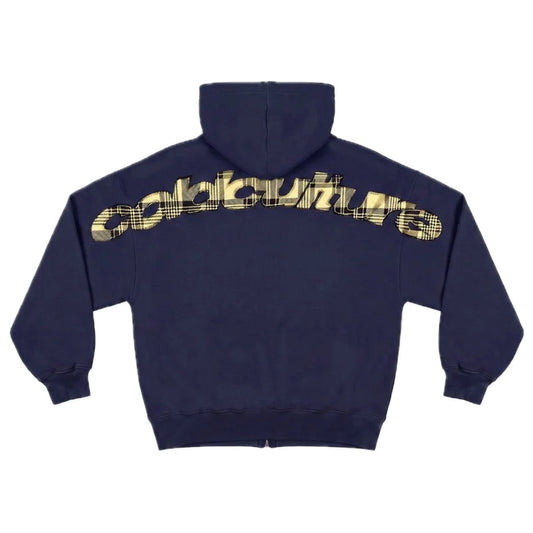 Poleron Cold Culture Tartan Distress Curved Zip Blue