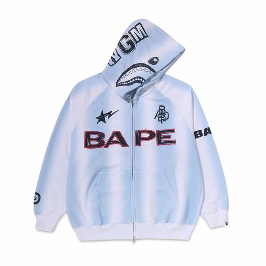 Poleron BAPE Hand Draw Football Shark Relaxed Full Zip White