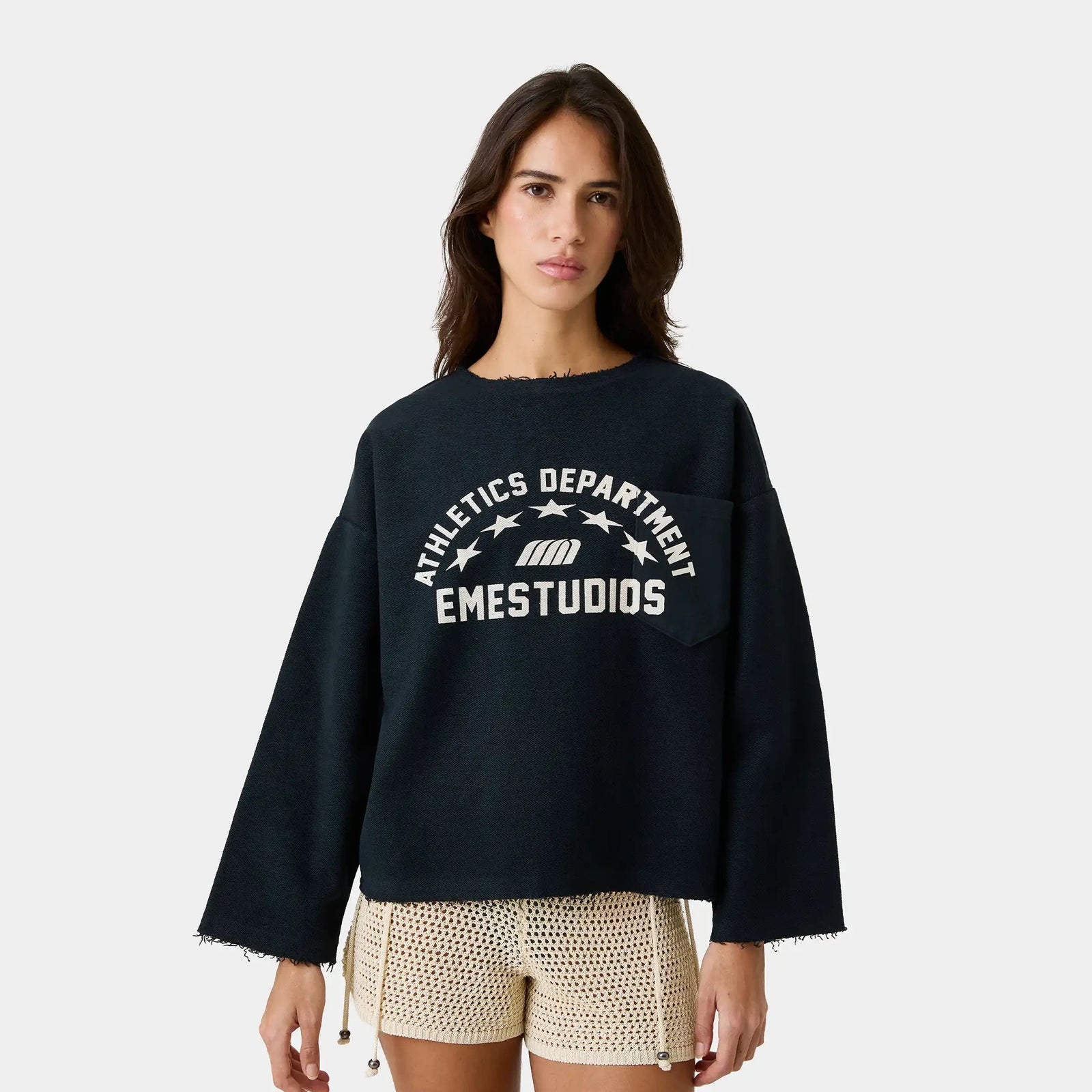 Poleron Eme Studios Pocket Navy Reverse Crewneck