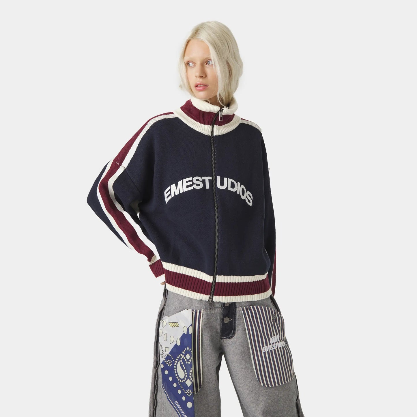 Sweater Eme Studios Echellor Navy Zipper Knit