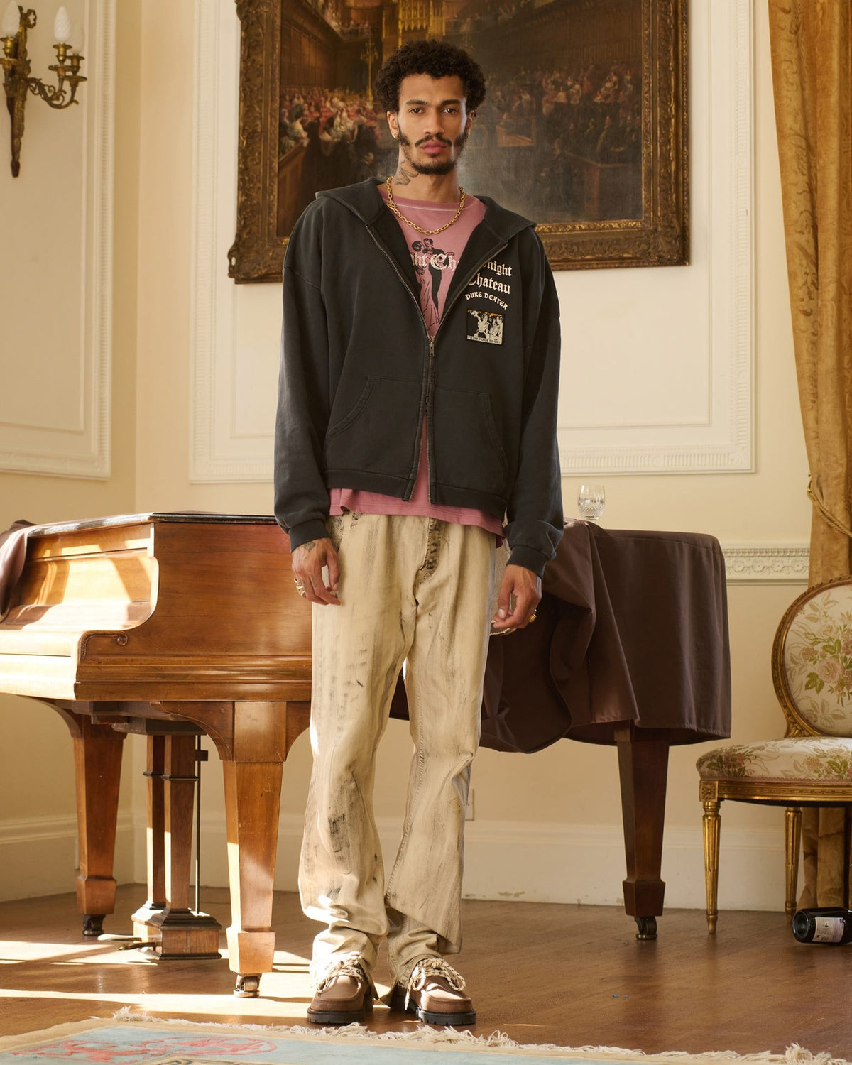 Poleron Duke + Dexter MC Washed Black Zip Hoodie