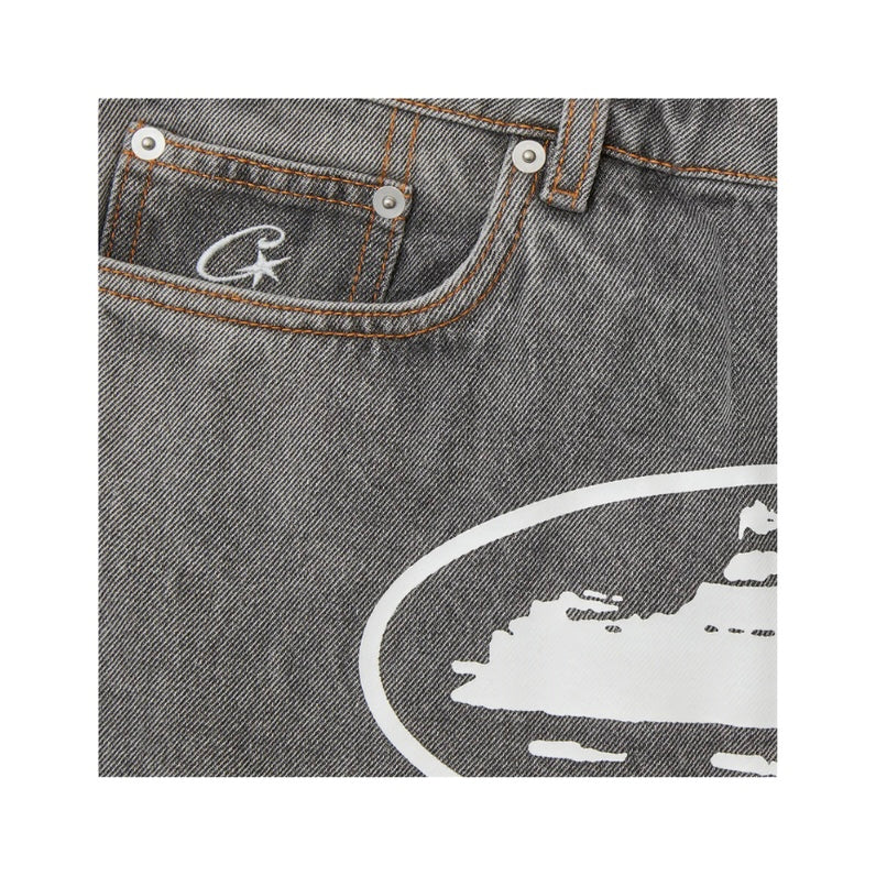 Short Corteiz Alcatraz Baggy Denim Light Grey