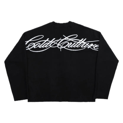 Sweater Cold Culture Furry Script Knit Black